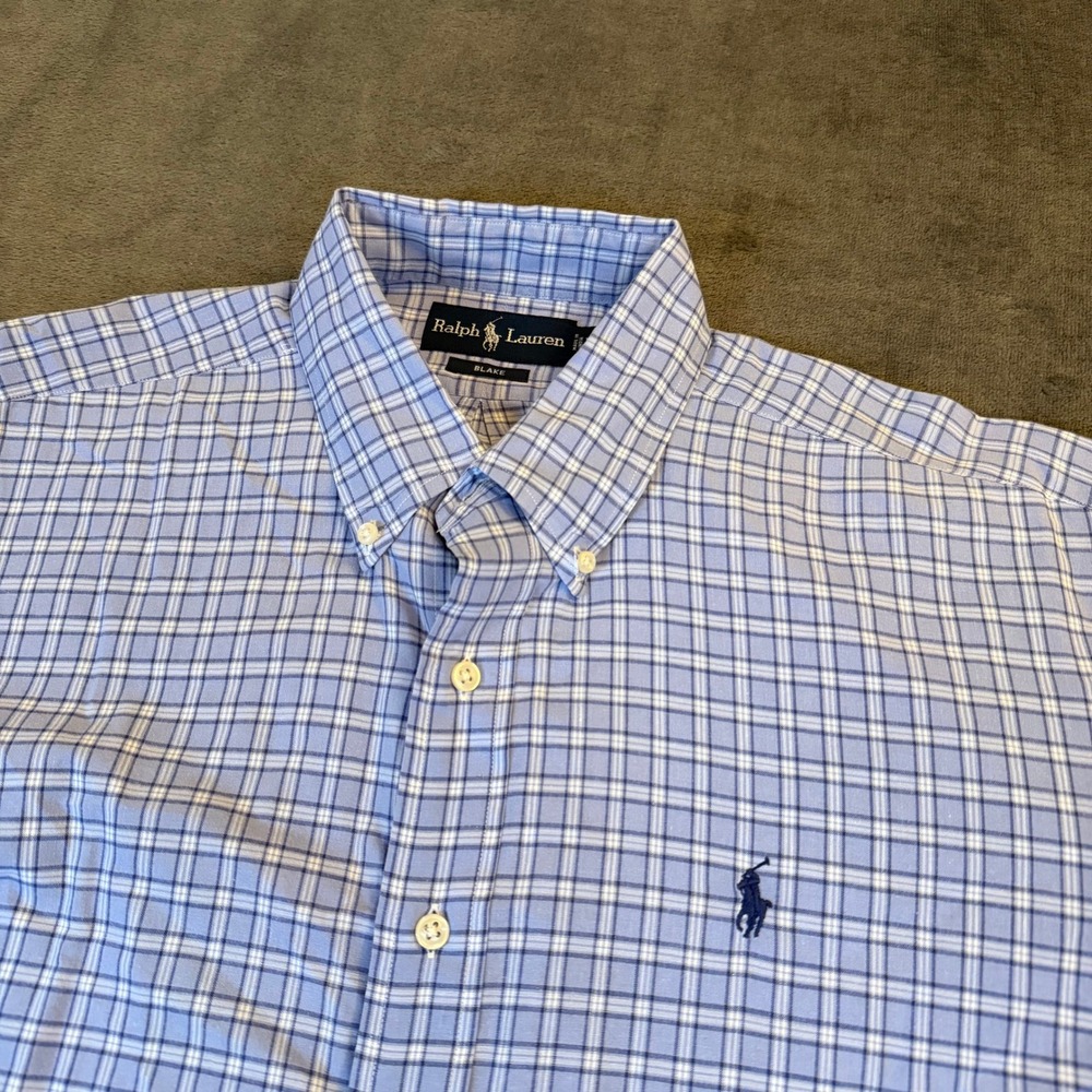 Ralph Lauren Blake Mens Large‎ Blue White Plaid Short Sleeve Button Down Shirt